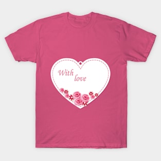 white heart with love and flowers T-Shirt